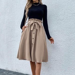 Tan paper bag skirt, midi skirt with a stretch waist